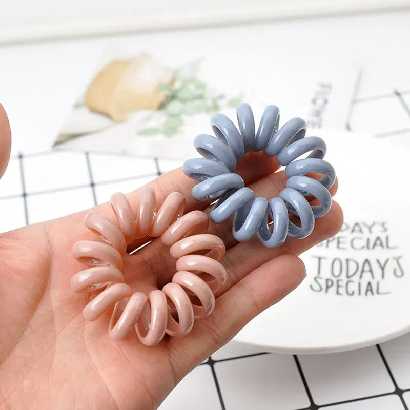 Color: Blue - High Elasticity Telephone Coil Hairbands Women Spiral Hair Ties Girl Hair Ring Rope Solid Color Hair Accessories Ponytail Holder