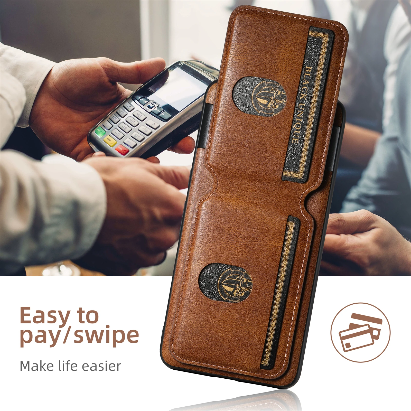 Color: black, Material: Denim - SUTENI Card Holder Leather Pocket Wallet Phone Case Stand For Google Pixel 8A 8Pro 7 7Pro 7A 6 6Pro 6A