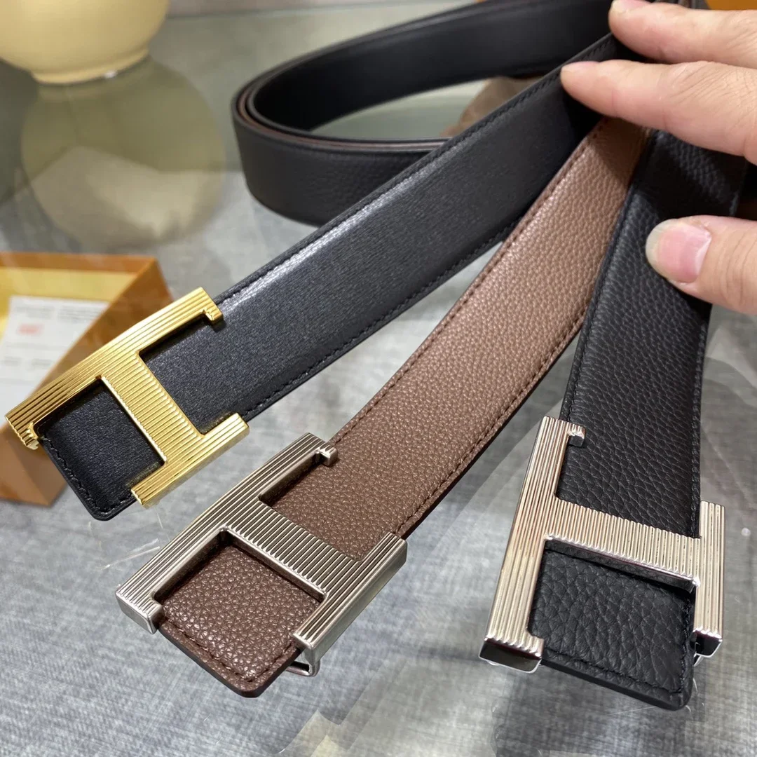 Color: black, Belt Length: 125cm - New Style Leather Belt for Men and Women, Classic Cowhide T Buckle Design Belt, Light Luxury, Classic and Versatile Gift