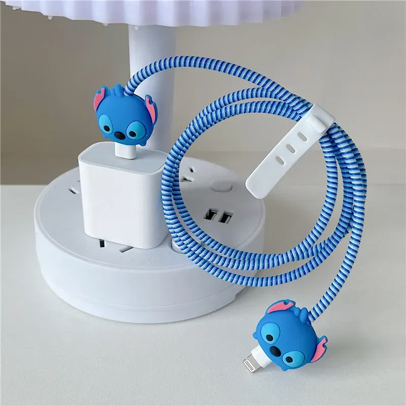 Color: Gold - 4pcs/set New Cute Cartoon Bite Data Cable Protection Case for Apple Huawei Charging Cable Universal Fall Protection Case