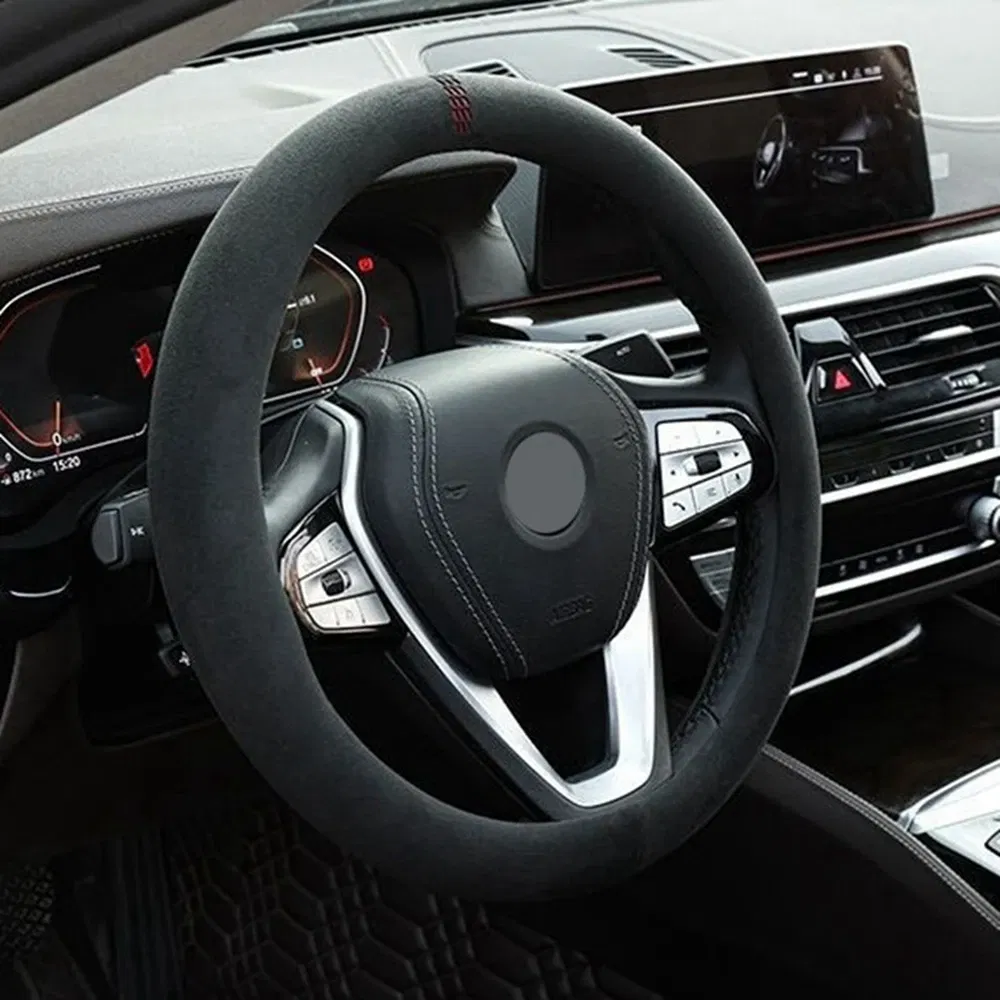Color Name: green - 38cm Suede Leather Car Steering Wheel Cover Wear-Resistant For BMW E90 F01 F06 F10 F15 F16 F20 F21 F25 F26 F30 F32 F82 M3 G20 X5