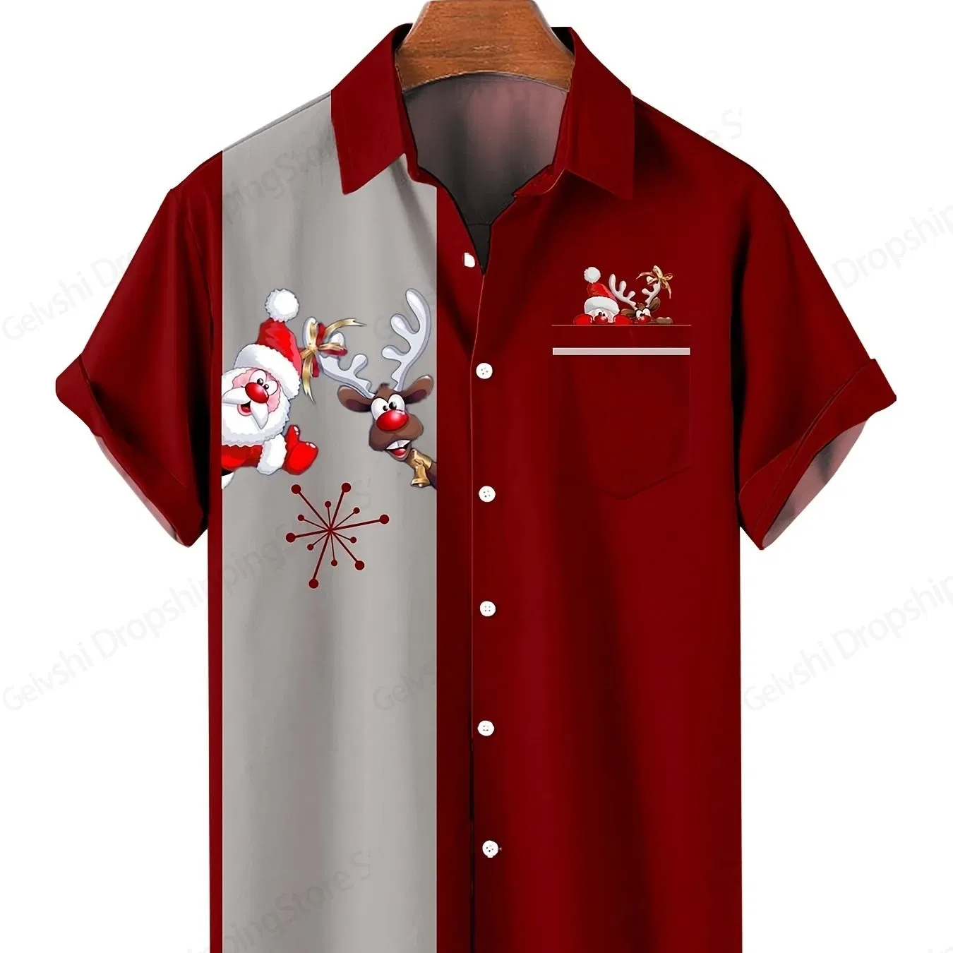 Color: Blue, Size: 4XL - Men's Retro Christmas Hawaiian Shirt Men Women Fashion Cartoon Santa Claus Shirts Short Sleeve Blouse Festive Holiday Top Elk