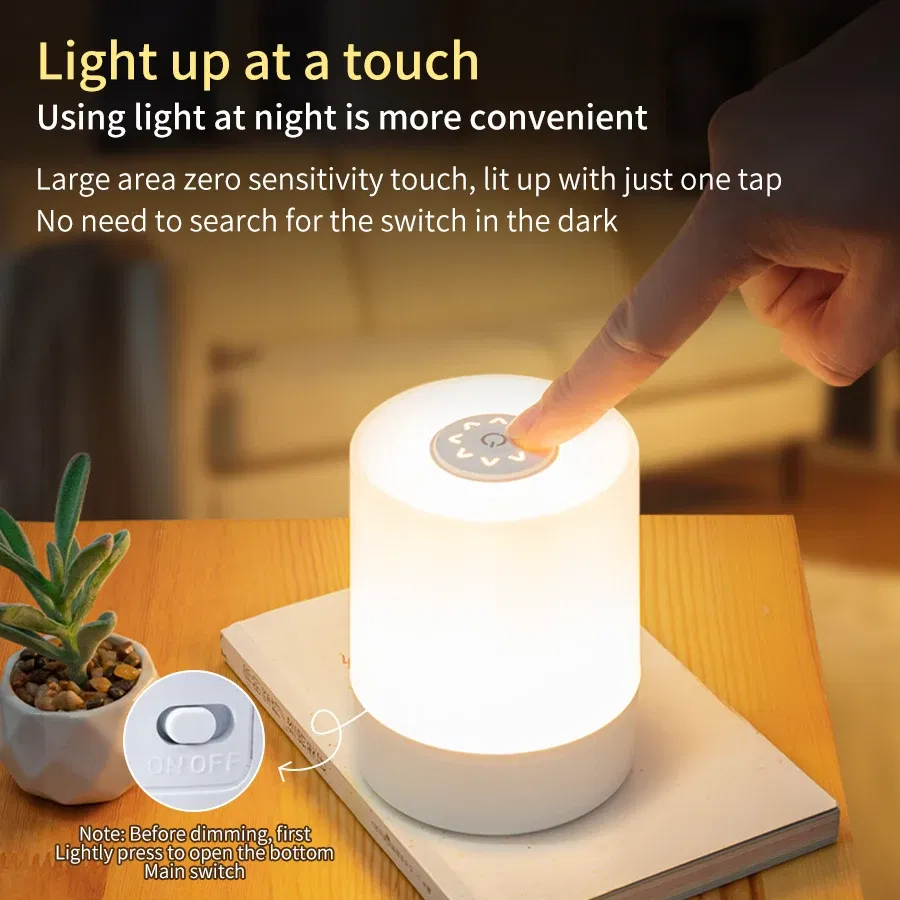 Emitting Color: BROWN - Touch Night Lamp USB LED Lamp Remote Control Switch Rechargeable Three Colors Lights Bedroom Portable Table Bedside Night Lamp