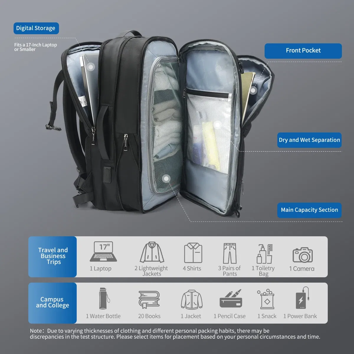 Color: black, Ships From: CHINA - Lifetime Warranty Travel Backpack Men Business Backpack Schoolbag Expandable USB Bag Large Capacity 17 Laptop Bag Waterproof Bag