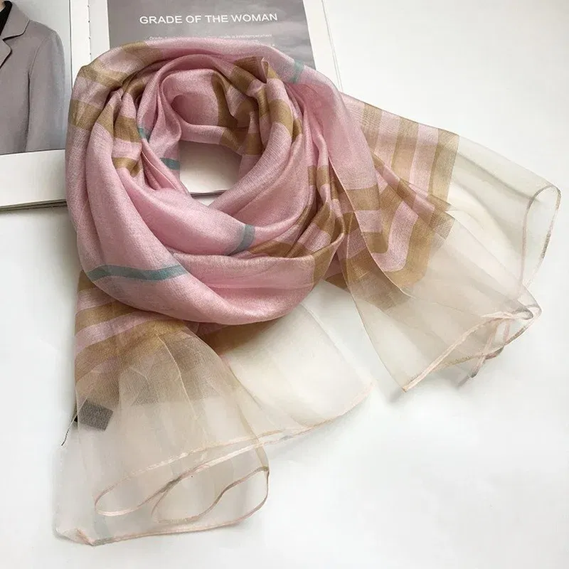 Color: light oliver - Silk&Wool Scarf For Women Four Seasons Scarf Big Size 84*190cm