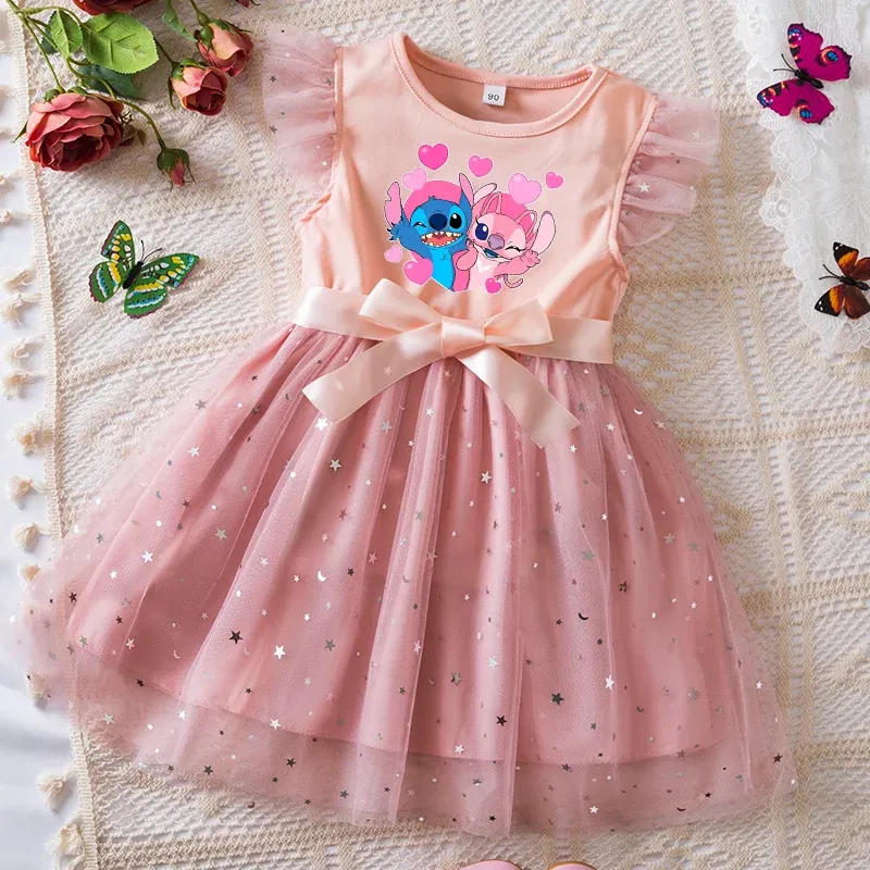 Color: Dark Grey, Kid Size: 2T - Lilo Stitch Girls Sequin Tutu Dress with Bow Flutter Sleeves Summer Princess Party Outfit for Toddler Kids 2-6 Years