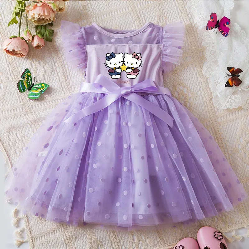 Color: SKY BLUE, Size: XS - Hello Kitty 2-6Y Baby Girl Dress Princess Mesh Skirt Summer Sleeveless Wedding Party Dresses for Girls Summer