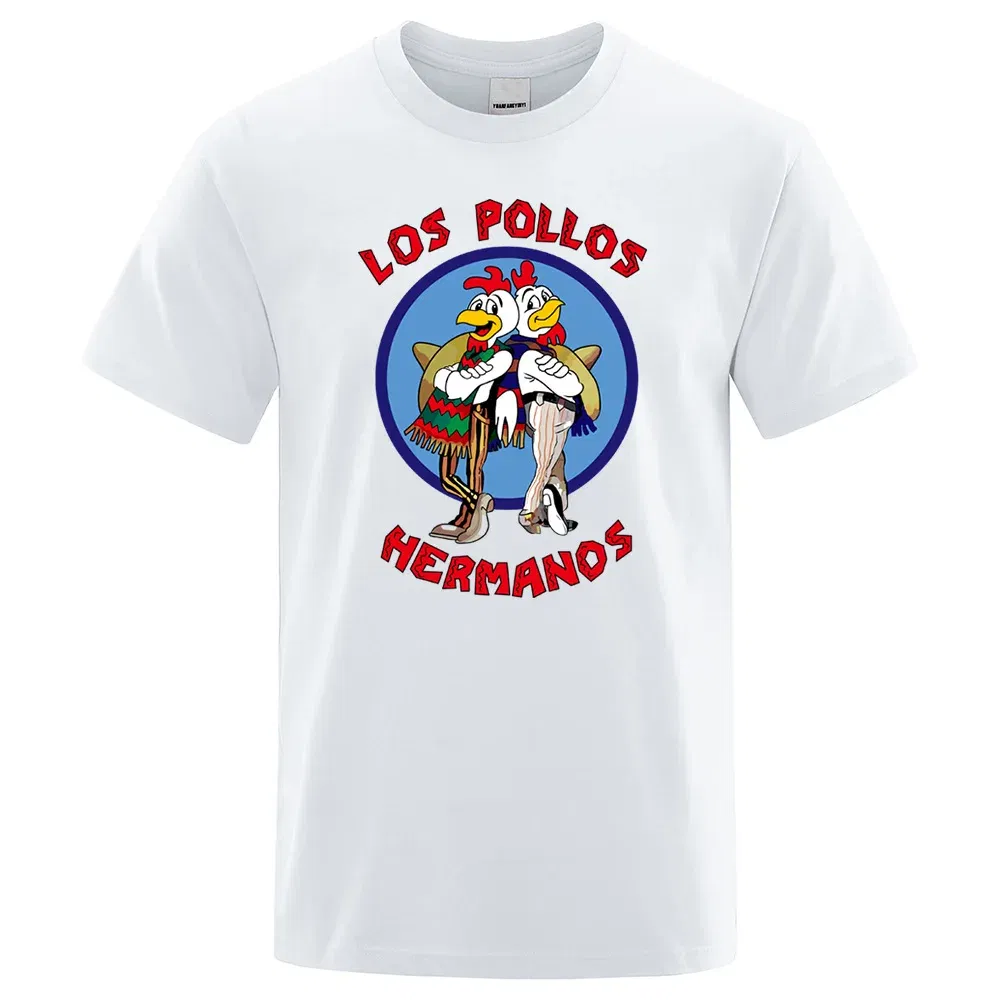 Color: Sky blue, Size: XXL - LOS POLLOS Hermanos Funny Printed T-Shirt Men Fashion Casual Short Sleeves Summer Cotton Breathable Tshirt Chicken Brothers Tee