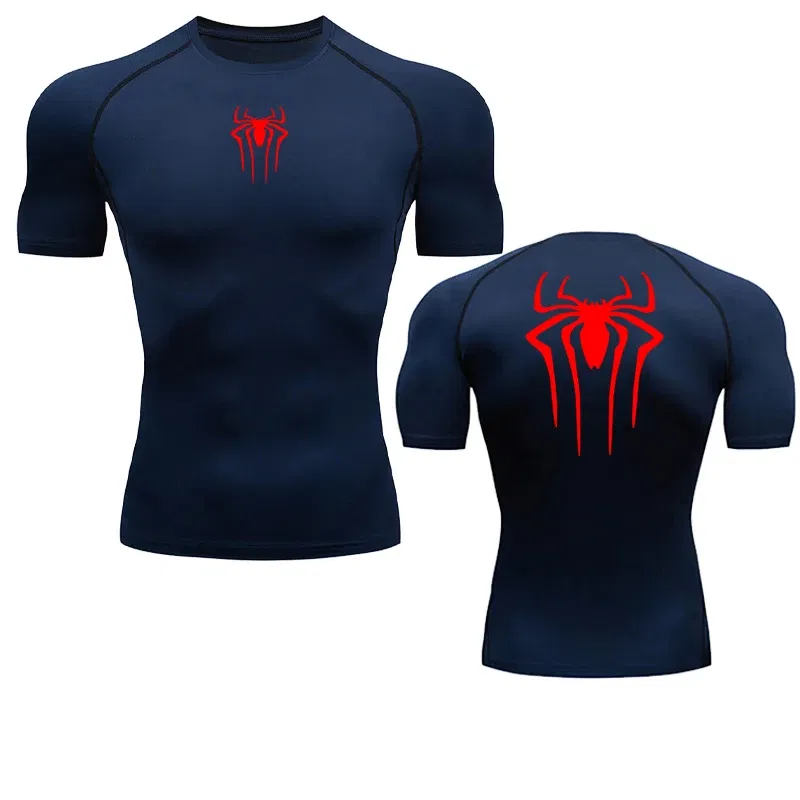 Color: black, Size: XXXL - Printed Men's Athletic Compression Shirts Athletic Quick Dry Breathable Rash Guard Athletic Tight Workout Tops Summer Men