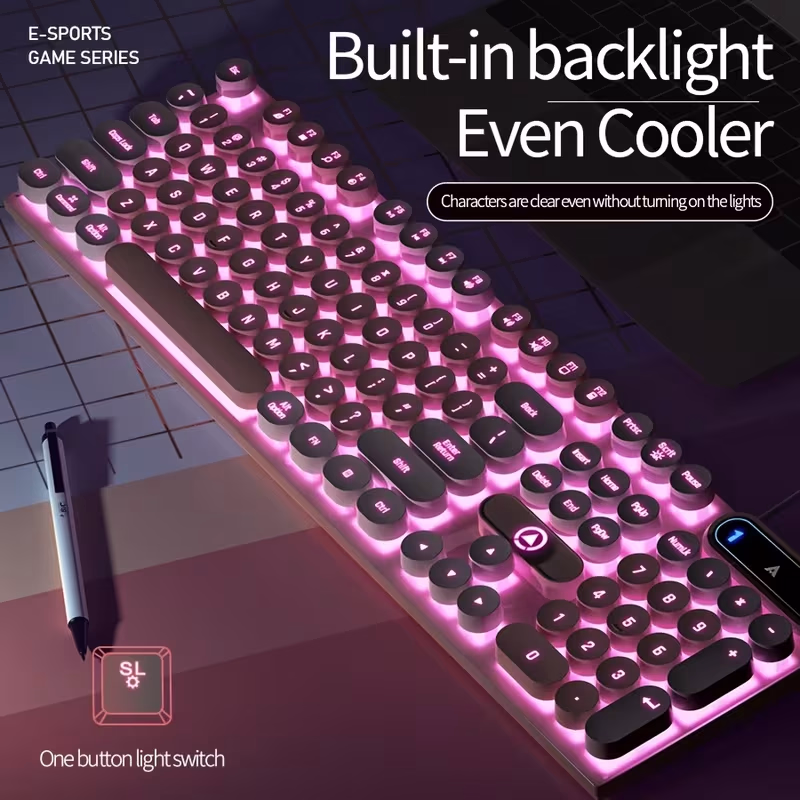 YINDIAO Pink Wired Computer Keyboard, Backlit Gaming Keyboard