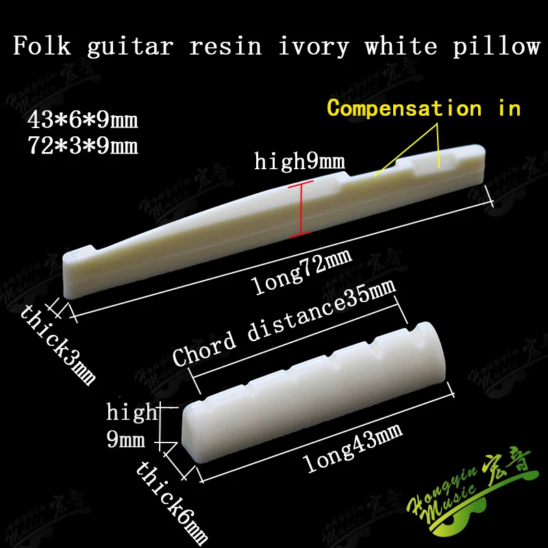 Color: Yellow - 1 SET Acoustic wood folk guitar string pillow resin upper and lower pillow bridge string pillow code string pad