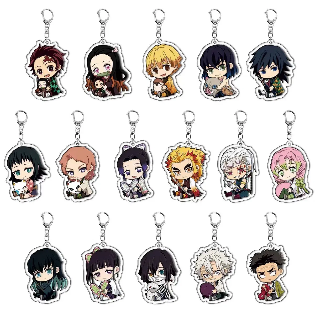 Color: Blue - 16pcs/set Anime Keychains Keychain Demon Slayer Kimetsu No Yaiba Acrylic Key Ring Cute Funny Cartoon for Friends wholesale