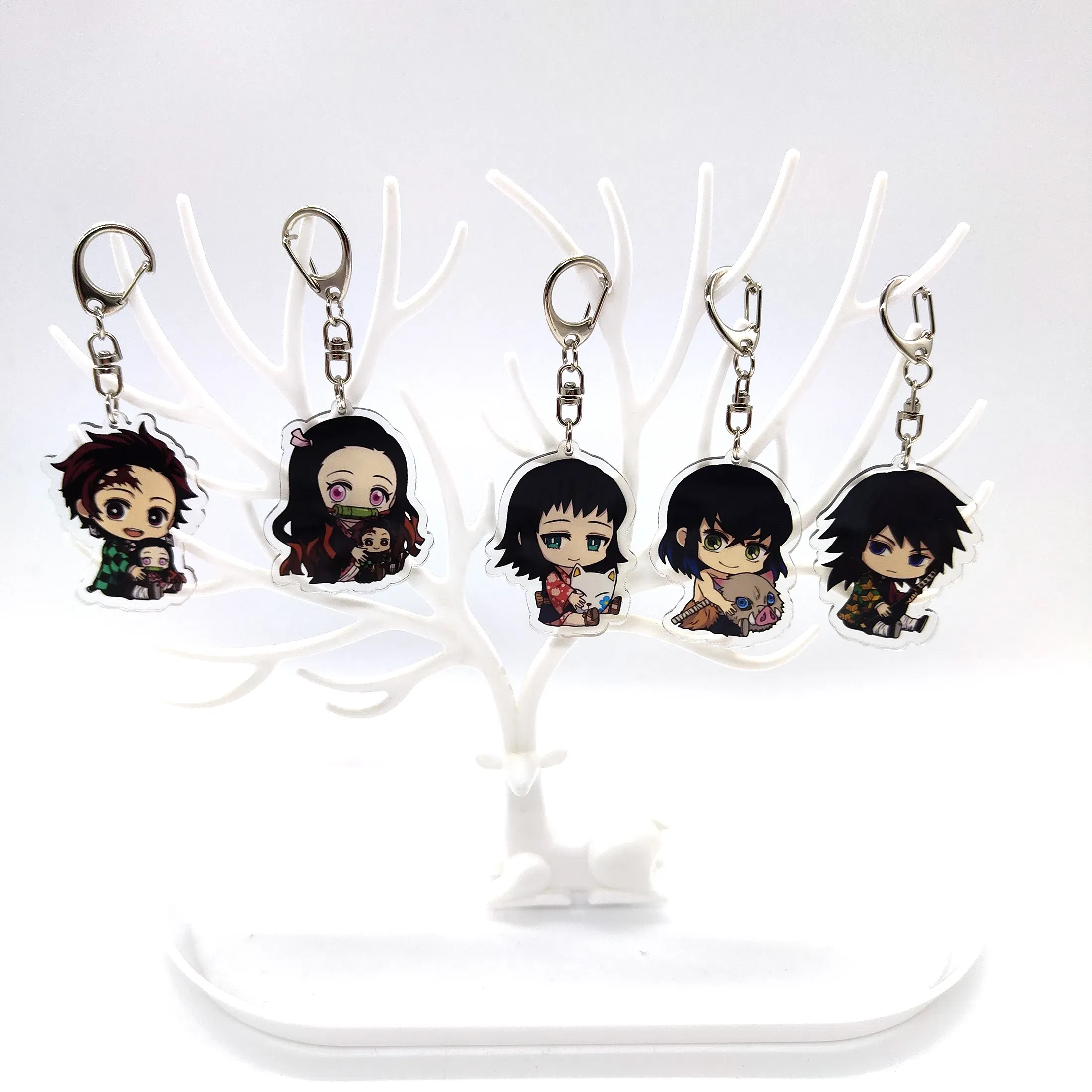 Color: Blue - 16pcs/set Anime Keychains Keychain Demon Slayer Kimetsu No Yaiba Acrylic Key Ring Cute Funny Cartoon for Friends wholesale