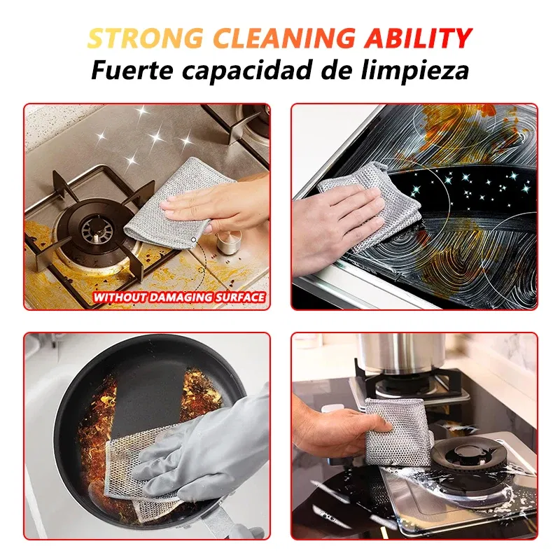 Color: Blue, Specification: 3pcs - Magic Cleaning Cloth Multipurpose Wire Miracle Cleaning Cloth Innovative Dishwashing Net Hand Towel for Kitchen Dishwashing Grid