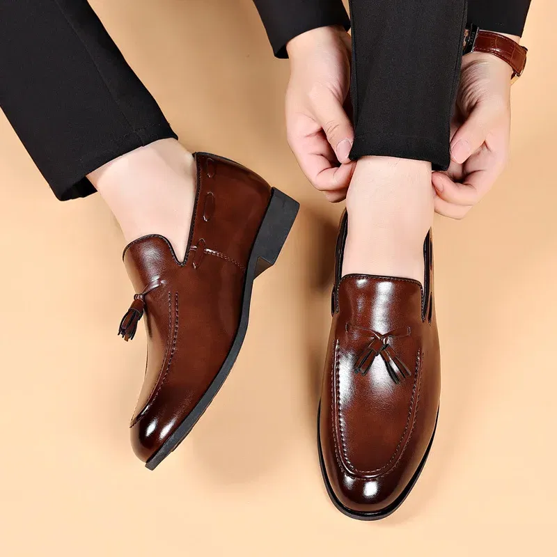 Color: Black, Shoe Size: 42 - Mens Dress Shoes Designer 2024 New Business Shoes Slip on Men Leather Shoes Pointed Toe Business Casual Man Zapatos Para Hombres
