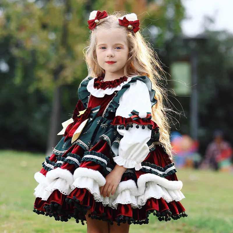 Color: Brown, Kid Size: 12M - New Autumn Winter High-End Baby Girls Velvet Lolita Princess Ball Gown Children Cute Bow Design Birthday Party Dress y1058