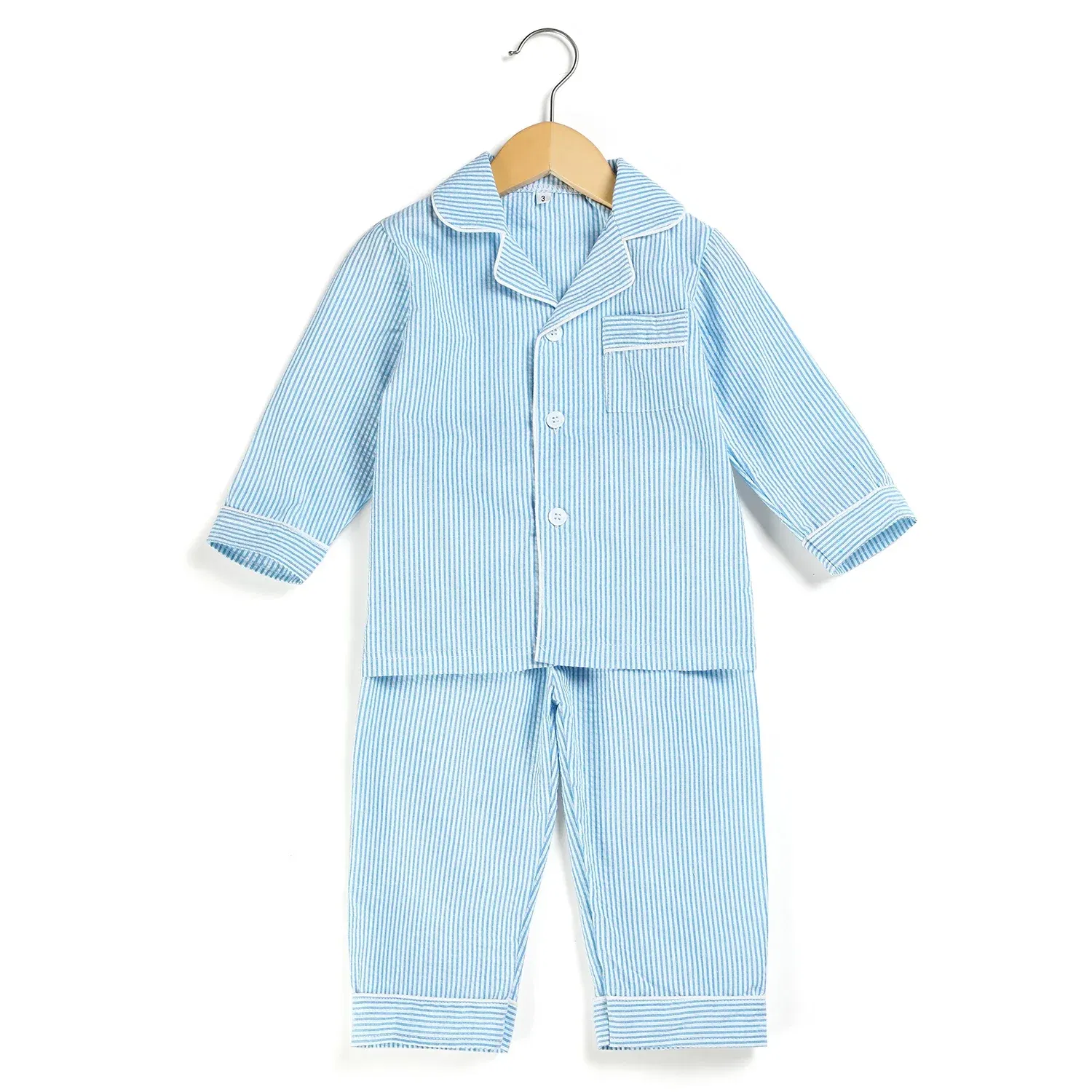 Color: GRAY, Ships From: CHINA, Kid Size: 24M - Ruffkids 100% Cotton Summer Kids Pajamas Sleepwear Seersucker Striped Matching Pjs Boys Clothes Loungewear Girls Pyjamas Set