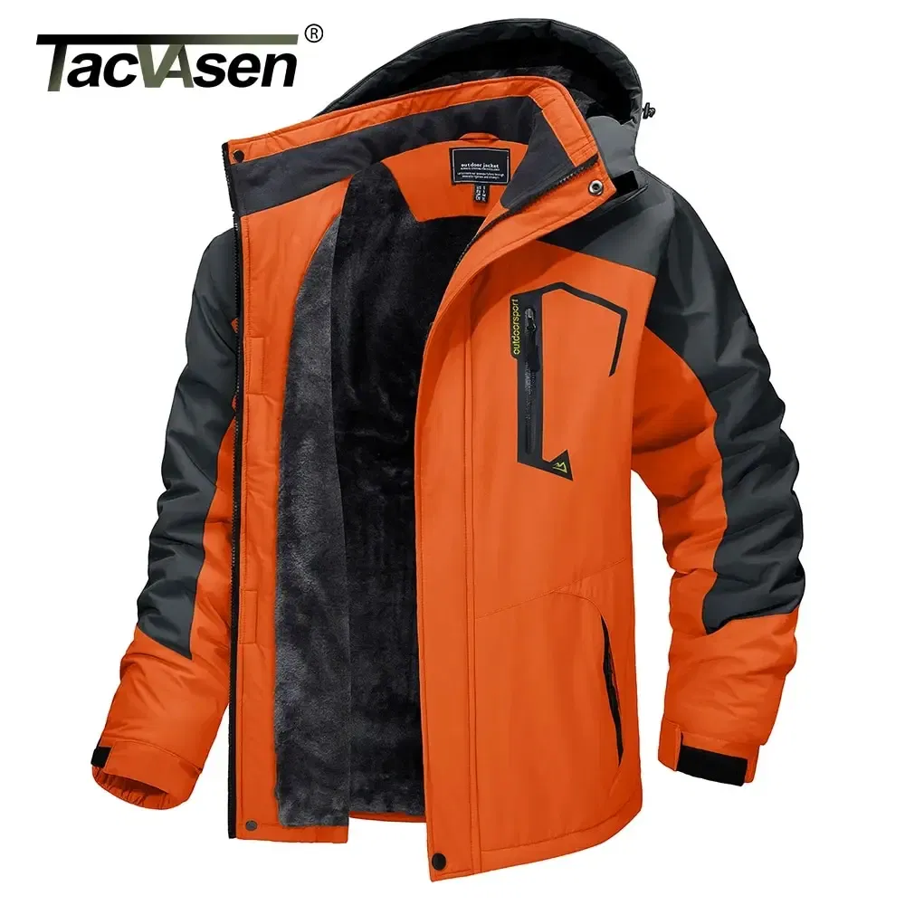 Size: XXXL, Color: Yellow - TACVASEN Winter Mens Skiing Jacket Hood Waterproof Hiking Fishing Travel Fleece Jacket Snowboard Coats Outdoor Parka Windbreaker
