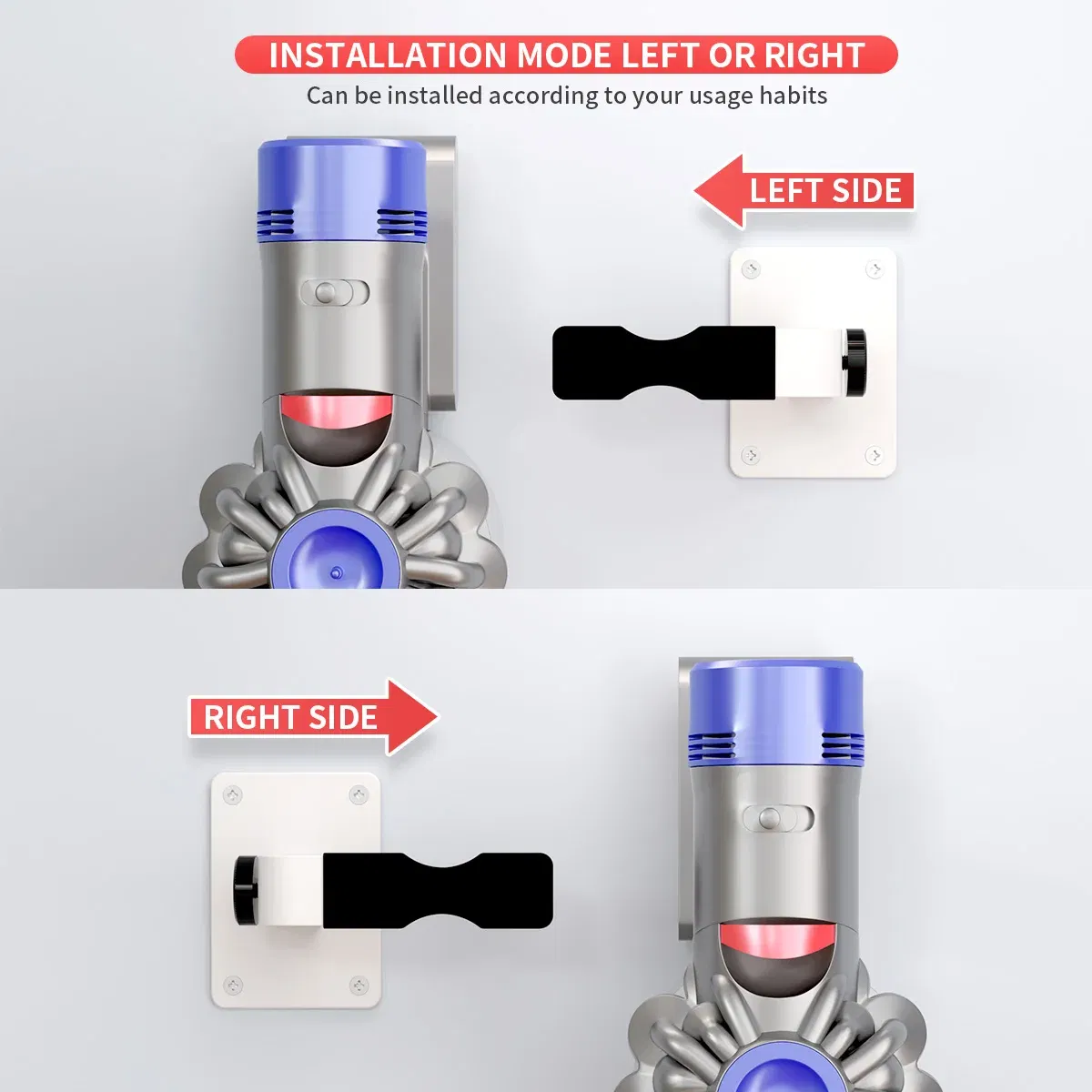 Color: WHITE - Adjustable Wall Mount Holder for Shark Dyson Airbot Haier Vacuum Cleaner Adhesive No Drilling or Drill Wall Hanger Black Gray