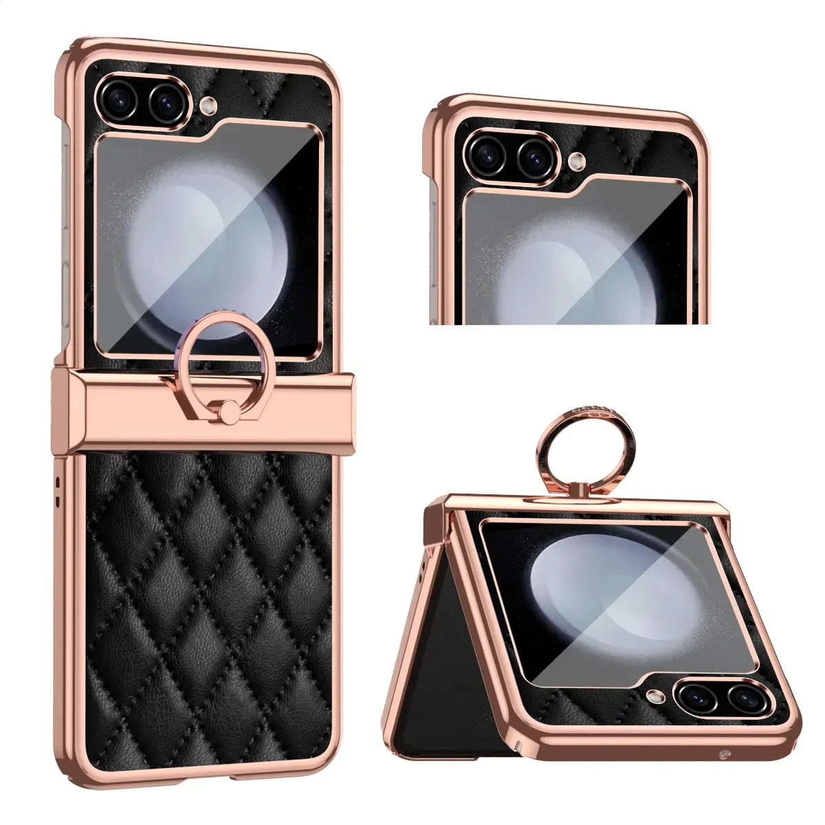 Color: WHITE, Material: Canvas - For Ring Holder Hinge Protection Leather Case For Samsung Galaxy Z Flip 5 5G Small Fragrant Wind Shockproof Cover for Z Flip5