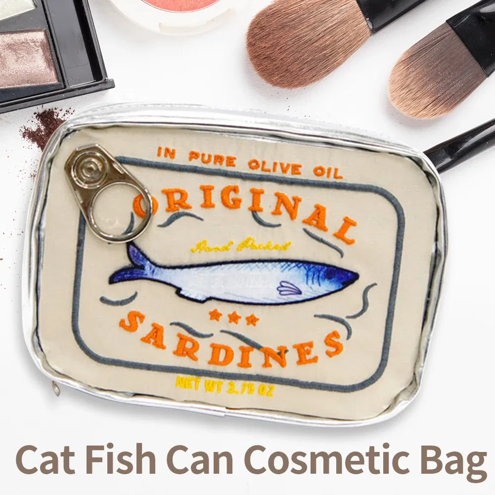 Color: Red - Canned Sardines Style Storage Bag Cute Bath Travel Bag Creative Portable Fashion Zipper Multi-function Soft for Weekend Vacation