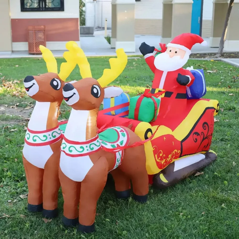 2.1M Christmas Inflatables Decoration Santa Claus Riding Sled Reindeer Inflatables Indoor Outdoor Decoration Garden Party Decor
