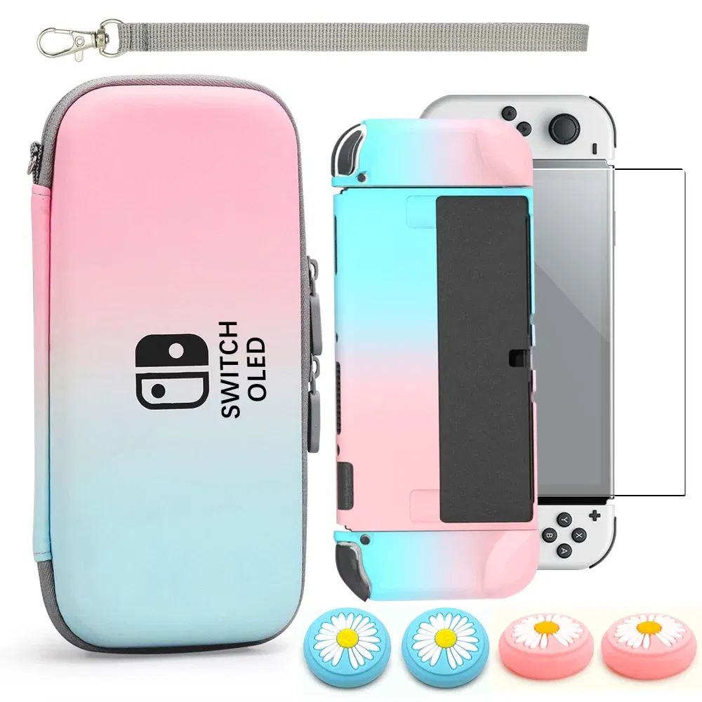 Color: Dutch Blue - Case Kit For Nintend Switch OLED Console Carrying Case Protective Pouch Hard Shell Clear Cover For Switch Oled WIth Film Glass