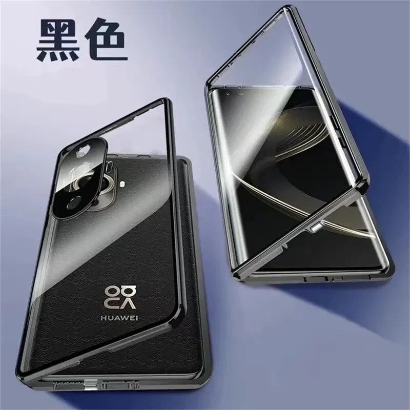 Color: Green, Material: ABS - 360 Full Case For Huawei Nova 12S Case Double Sided Magnetic Adsorption Metal Capa Tempering Glass Clear Phone Cover For Nova12S