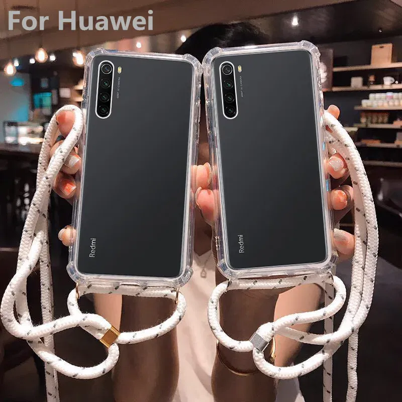 Material: Canvas, Color: Brown, Bundle: Case & Strap - Strap Cord Chain Phone Tape Necklace Lanyard Mobile Phone Case Carry to Hang For Huawei Mate 10 20 30 Nova 3 4 4e 5 P20 P30 Lite