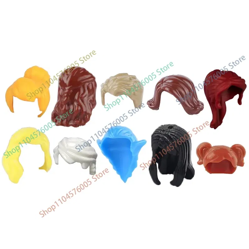 Color: Bright Light Yellow - MOC Brown Hair Building Blocks City Figures Body Creative Accessory Blond Gold White Parts DIY Hats Mini Bricks Assemble Toy S04