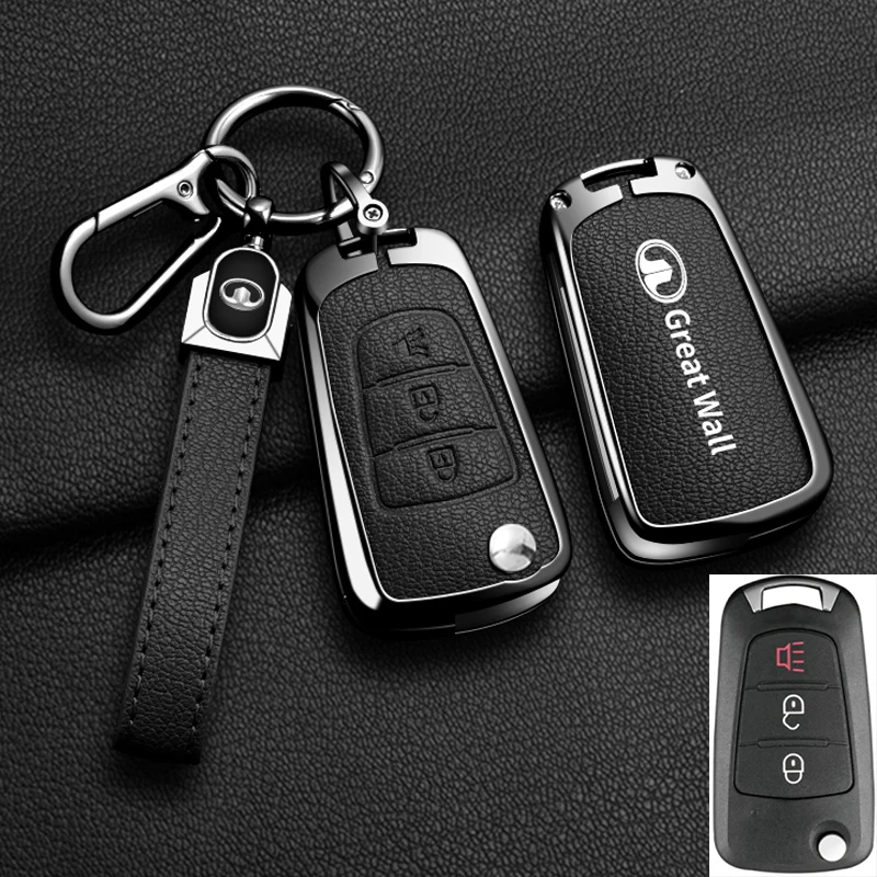 Color Name: Pink - Alloy Car Key Case Cover For Great Wall Haval Hover Wingle 5 6 H3 H5 H6 H1 H3 C30 C50 M4 3Buttons Shell Bag Protector Keychain
