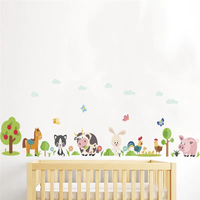 Color: Yellow - Funny Animals Bird Swinging Wall Stickers Kids Room Decoration Diy Cartoon Monkey Giraffe Lion Mural Art Pvc Posters Home Decals