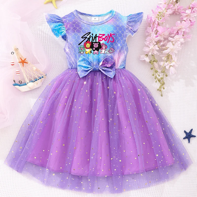 Color: Beige, Size: One Size, Ships From: CHINA, Height: 164 - KPop Demon Hunter Christmas Princess Dress Girl Fashion Casual Autumn Butterfly Dress Wedding Birthday Party Dress Gift Clothes