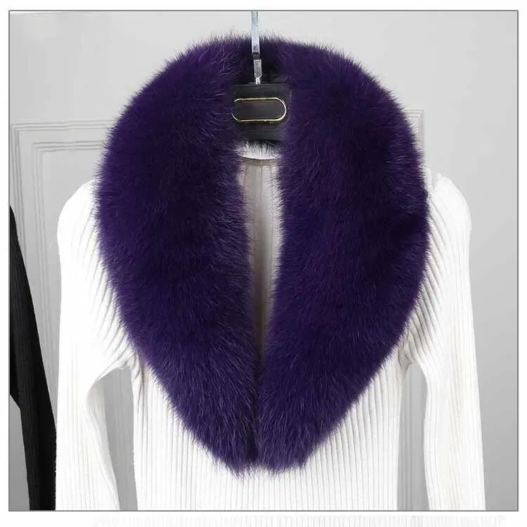 Color: Turquoise, Size: M - 100% Natural Real Fox Fur Collar For Women Men Coat Jacket Fur Scarf Winter Extra Large Size Neck Warmer Fur Scarf Shawls Wraps
