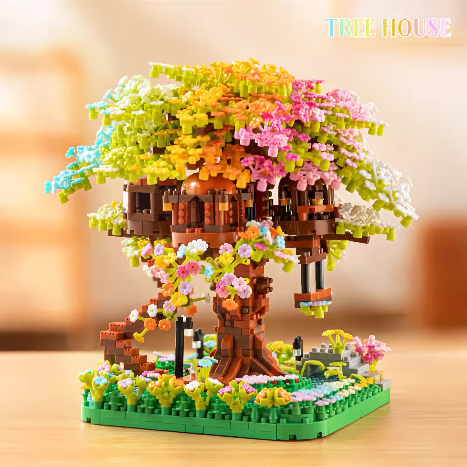 Mini Sakura Tree Building Blocks Set DIY Cherry Blossom Bricks Treehouse Model Decoration Romantic Gift for Girlfriend
