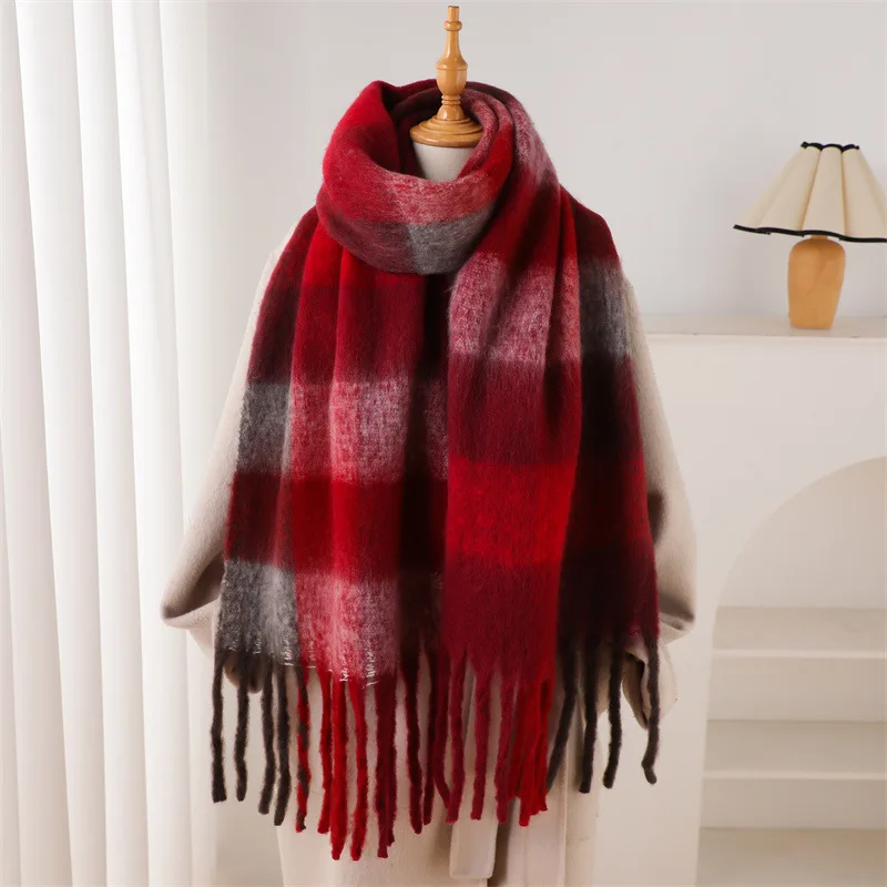 Color: Gold, Size: One Size - 2025 NEW Luxury Cashmere Women Plaid Scarf Winter Warm Shawl and Wrap Bandana Pashmina Long Tassel Female Foulard Thick Blanket