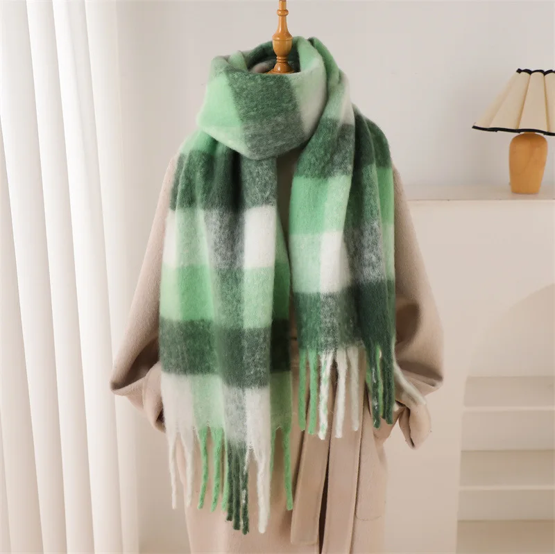 Color: Gold, Size: One Size - 2025 NEW Luxury Cashmere Women Plaid Scarf Winter Warm Shawl and Wrap Bandana Pashmina Long Tassel Female Foulard Thick Blanket