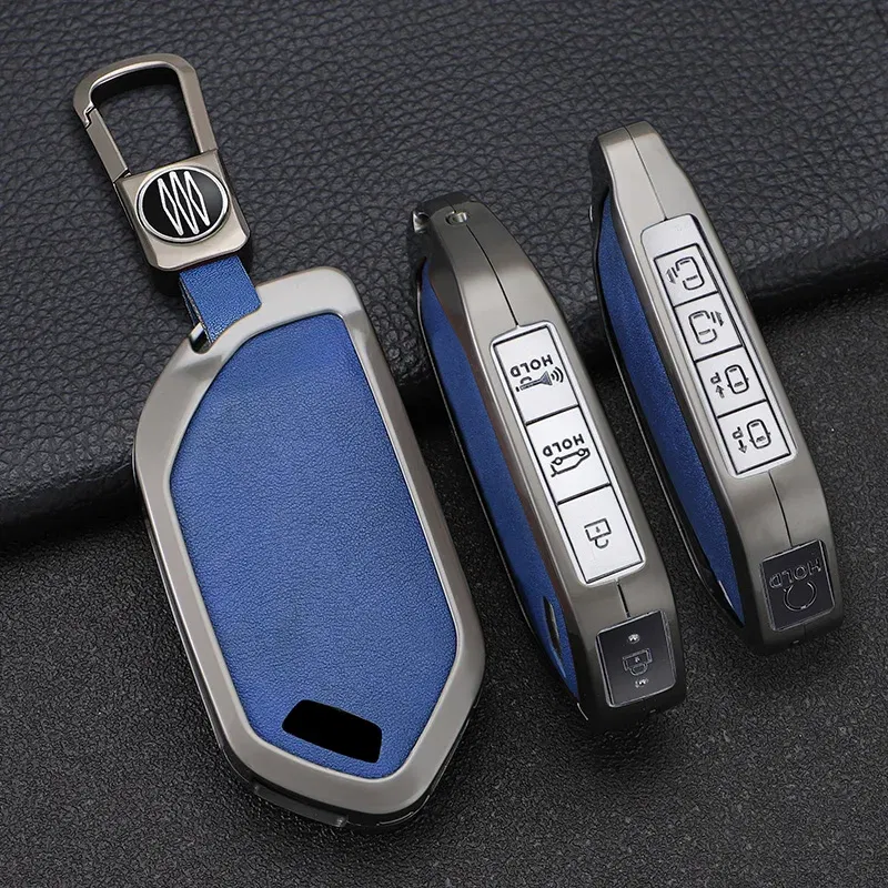 Color Name: Red - 5/6/7/8/9 Buttons Leather Zinc Alloy Car Key Case Cover Protective Shell Fob for Kia Ka4 Car Keychain Interior Accessories