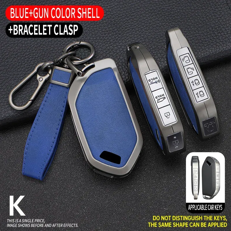 Color Name: Red - 5/6/7/8/9 Buttons Leather Zinc Alloy Car Key Case Cover Protective Shell Fob for Kia Ka4 Car Keychain Interior Accessories