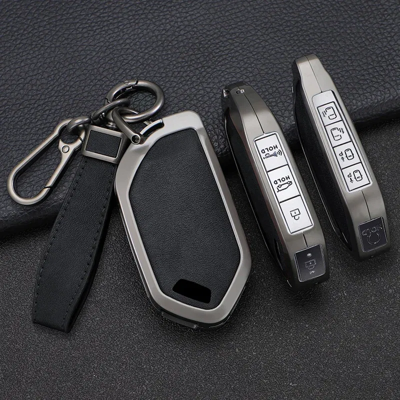 Color Name: Red - 5/6/7/8/9 Buttons Leather Zinc Alloy Car Key Case Cover Protective Shell Fob for Kia Ka4 Car Keychain Interior Accessories