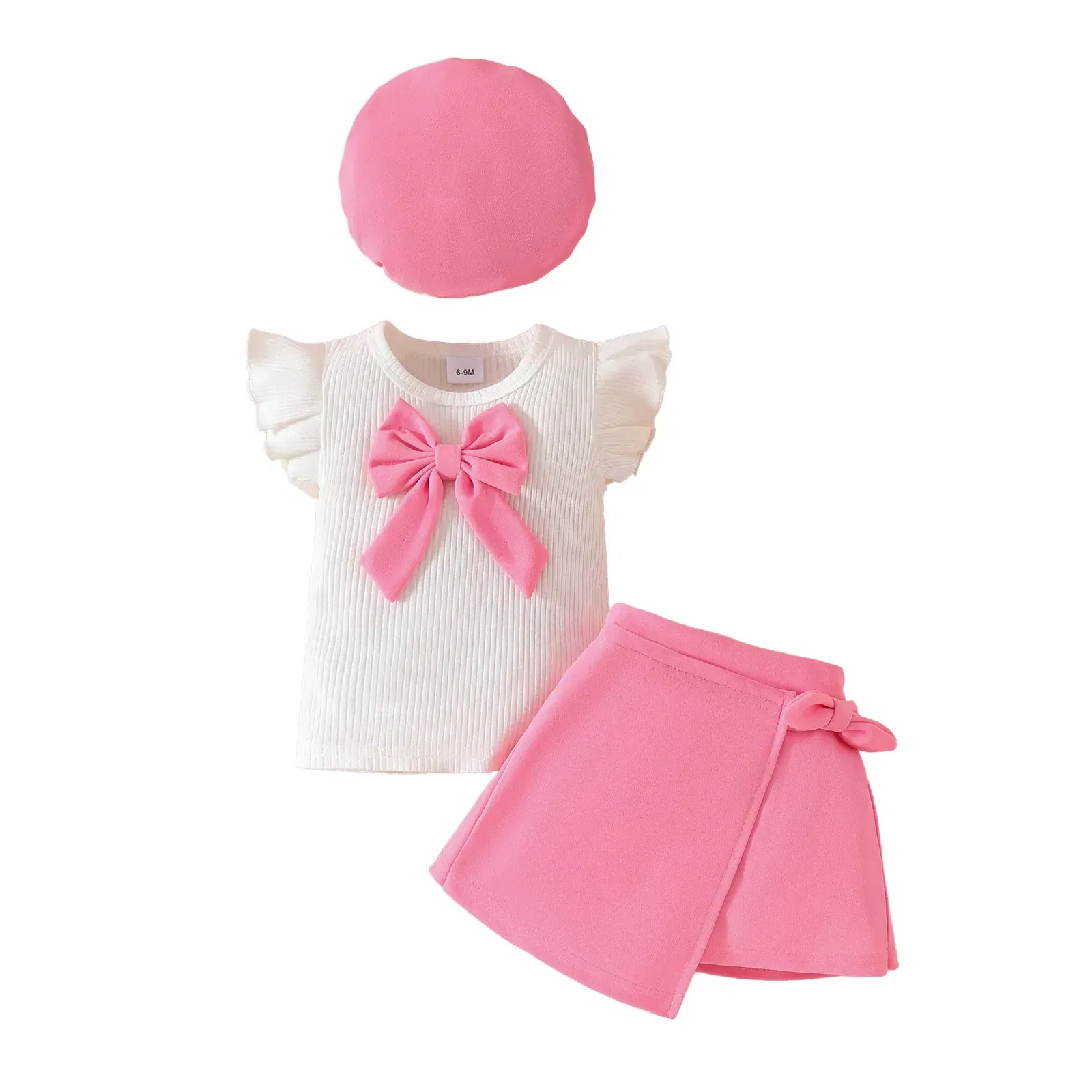 Color: Yellow, Kid Size: 12M - Baby Girls Clothes New Year Set 0-3Y Long Sleeve Big Bow Top Irregular Skirt and Beret 3Pcs Toddler Christmas Clothes