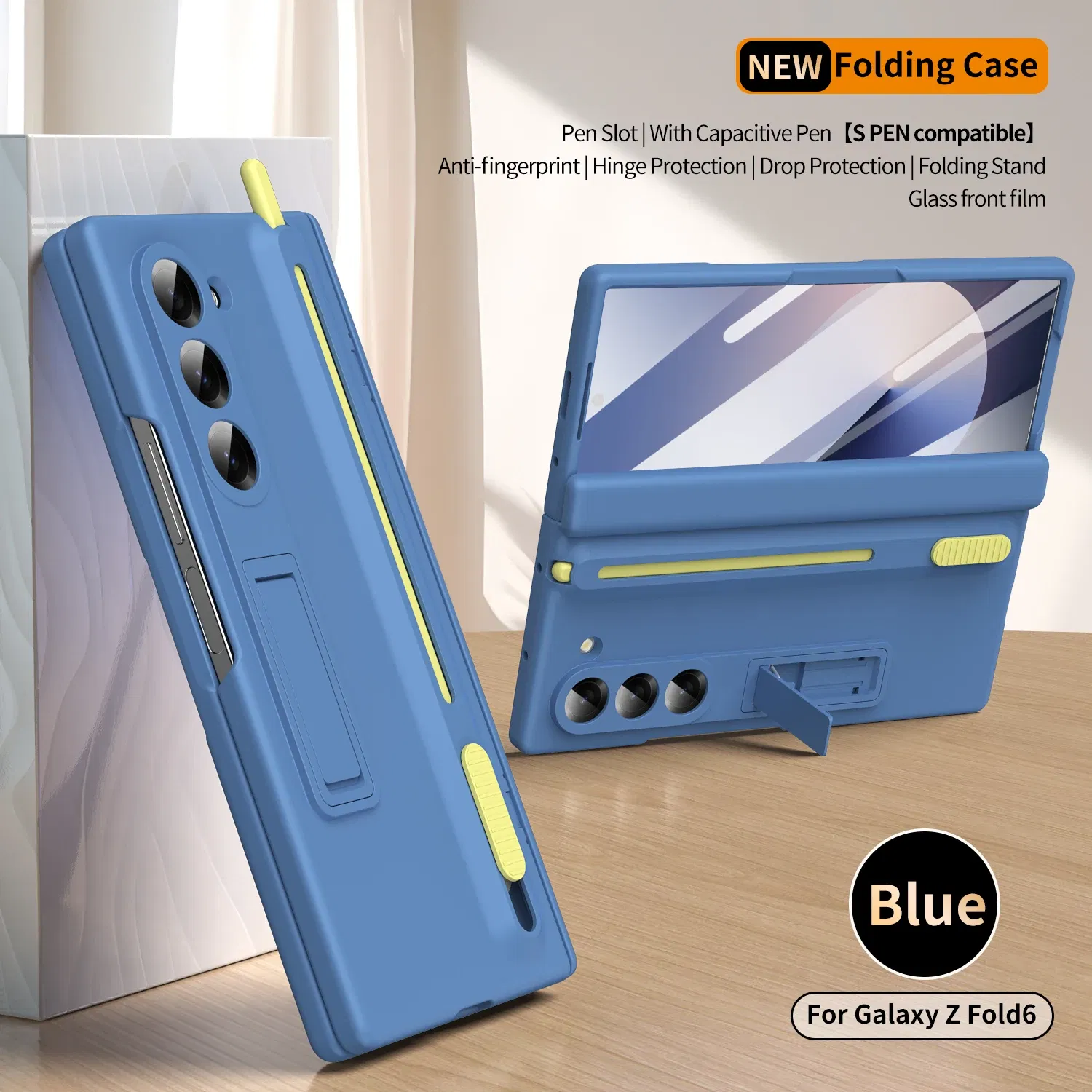 Color: cream, Material: aluminum - Touch Pen Case For Samsung Galaxy Z Fold 6 5 4 3 Skin Friendly Folding Hinge with Elastic Wrist Band Screen Tempered Film Cover