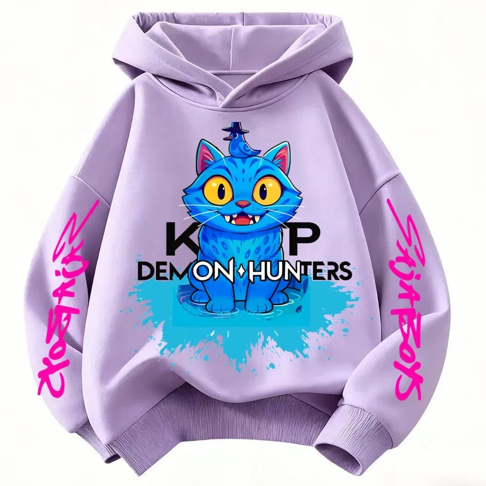 Color: WHITE, Kid Size: 5 - 2025 New Saja Boys Derpy KPop Demon Hunter Cartoon Boy Hooded Sweatshirt Warm Wave Fashion Casual Tops Casual Black Clothing