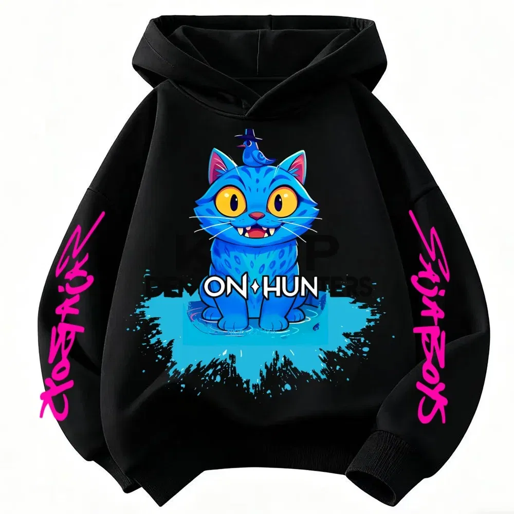 Color: WHITE, Kid Size: 5 - 2025 New Saja Boys Derpy KPop Demon Hunter Cartoon Boy Hooded Sweatshirt Warm Wave Fashion Casual Tops Casual Black Clothing