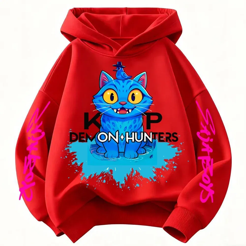 Color: WHITE, Kid Size: 5 - 2025 New Saja Boys Derpy KPop Demon Hunter Cartoon Boy Hooded Sweatshirt Warm Wave Fashion Casual Tops Casual Black Clothing