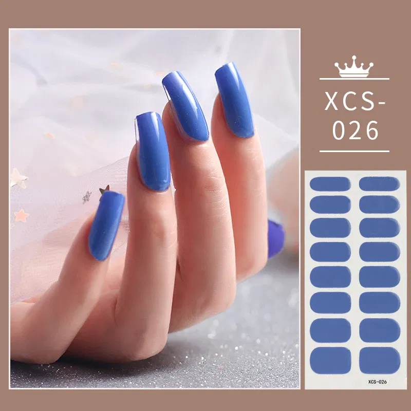 Color: Blue with White - 1pc Nail Art Sticker Laser Shiny Sequins Polish Wraps Double Ended Adhesive Strips Fashion Stickers Manicure Decor