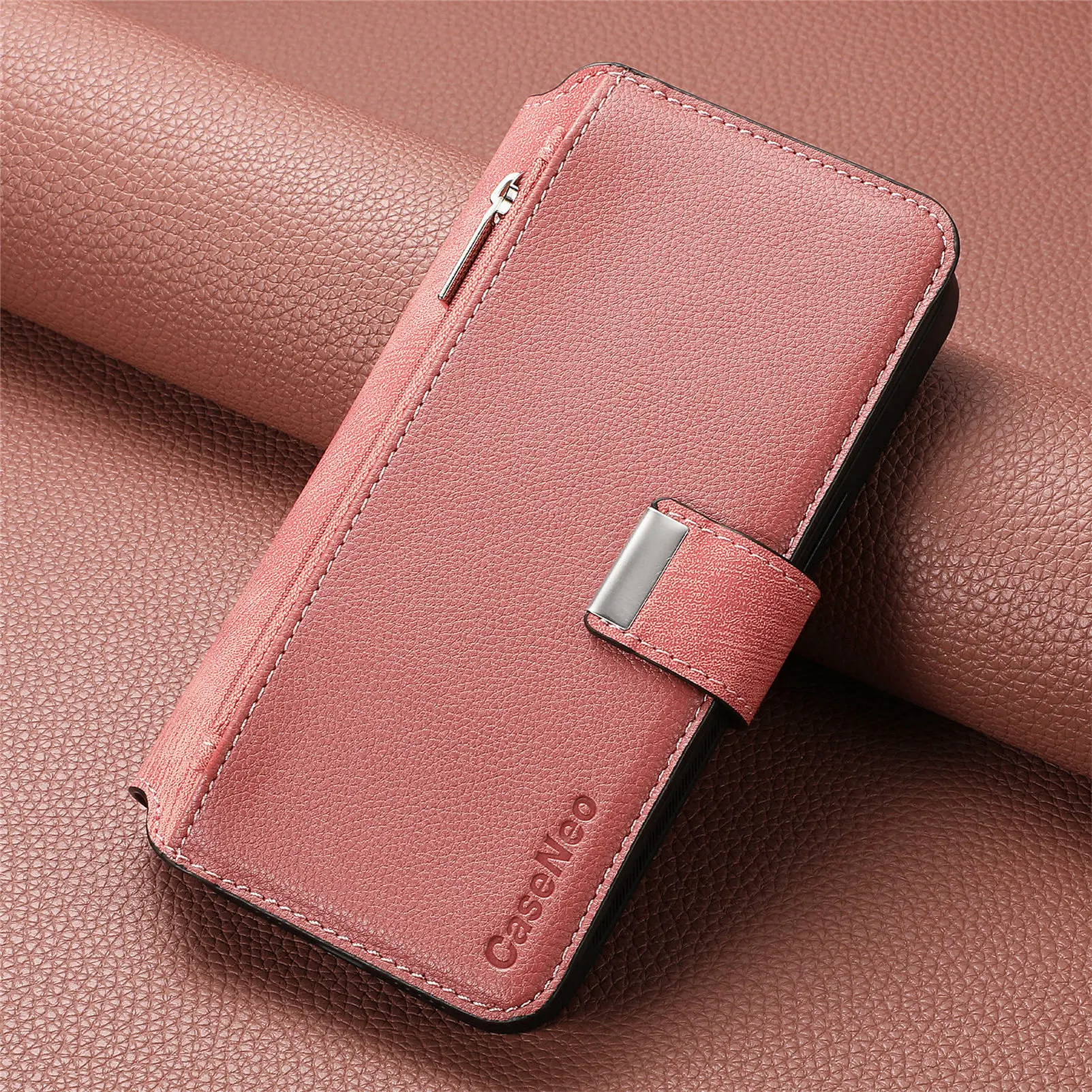 Color: SKY BLUE, Material: Genuine leather - With Magsafe Wallet Case For Xiaomi Poco X6 X5 X3 M6 M5S M4 M3 F6 F5 Pro F3 C31 Zipper Leather Multi 6 Card Slot Removable Cover