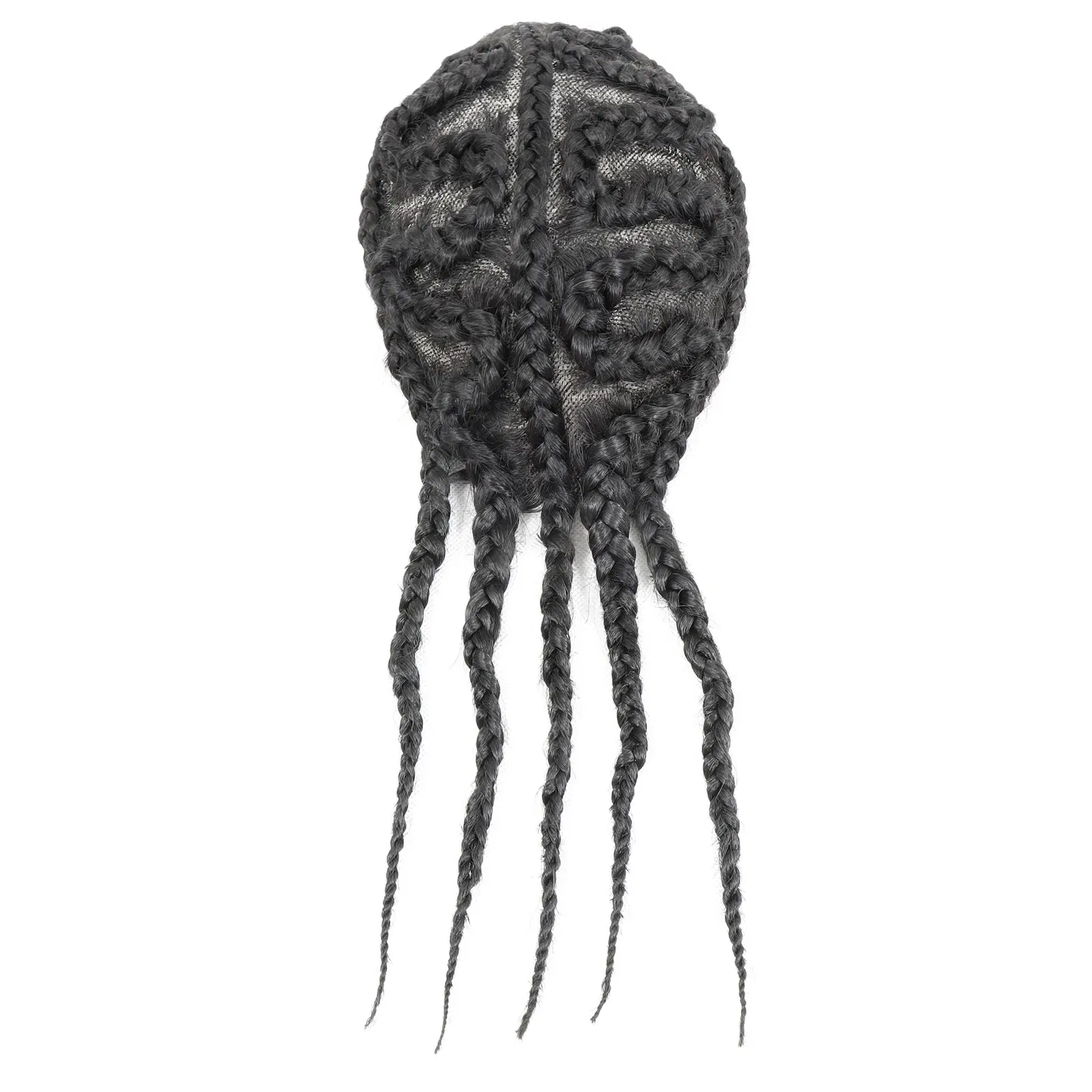 Cornrow Box Braided Toupee For Men Human HairPiece Breathable Lace With PU Replacement System Hair Prosthesis Units Patch Wig