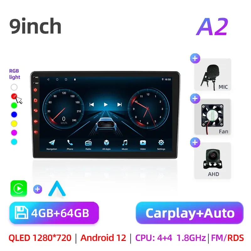 Car radio with GPS Multimedia player with Android 12 7/9/10''2 Din Universal Stereo Carplay AUTO for Volkswagen, Nissan, Hyundai
