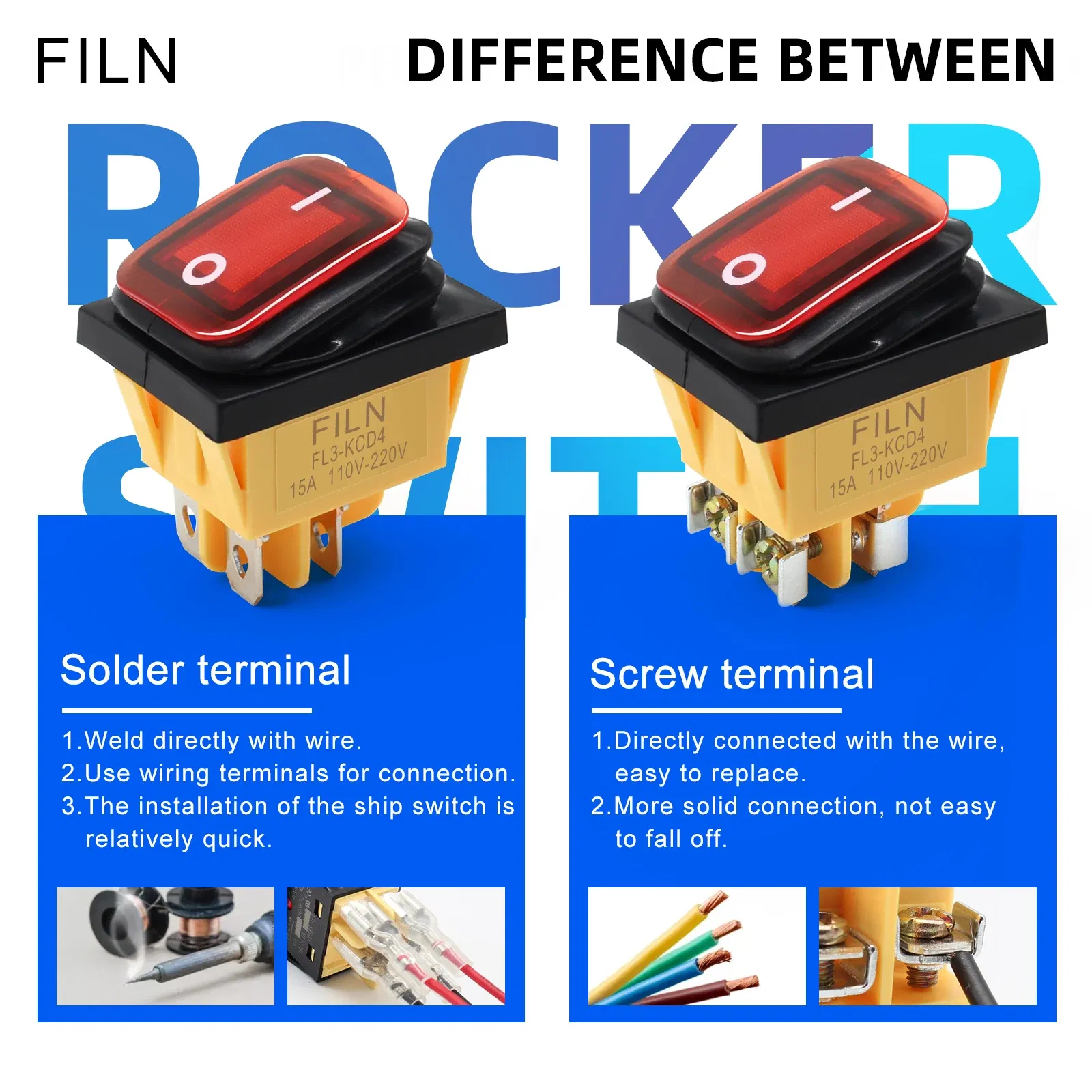 Heavy Duty 4 pin DPST IP67 Sealed Waterproof T85 Auto Boat Marine Toggle Rocker Switch with LED 12V 220V 30x22